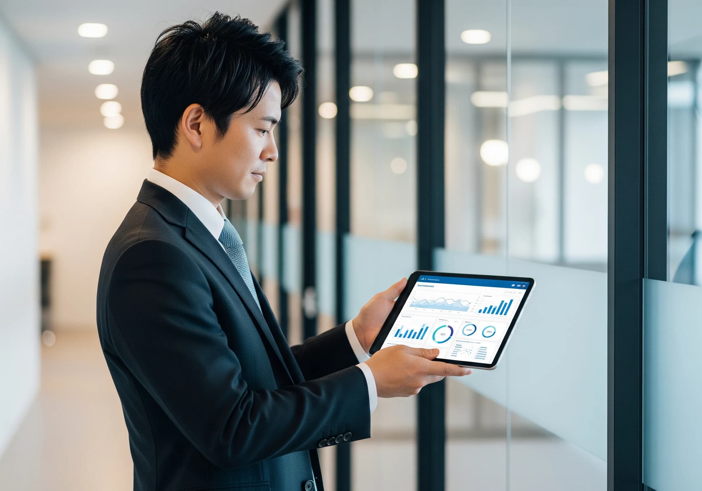 タブレットでAI秘書を確認する様子